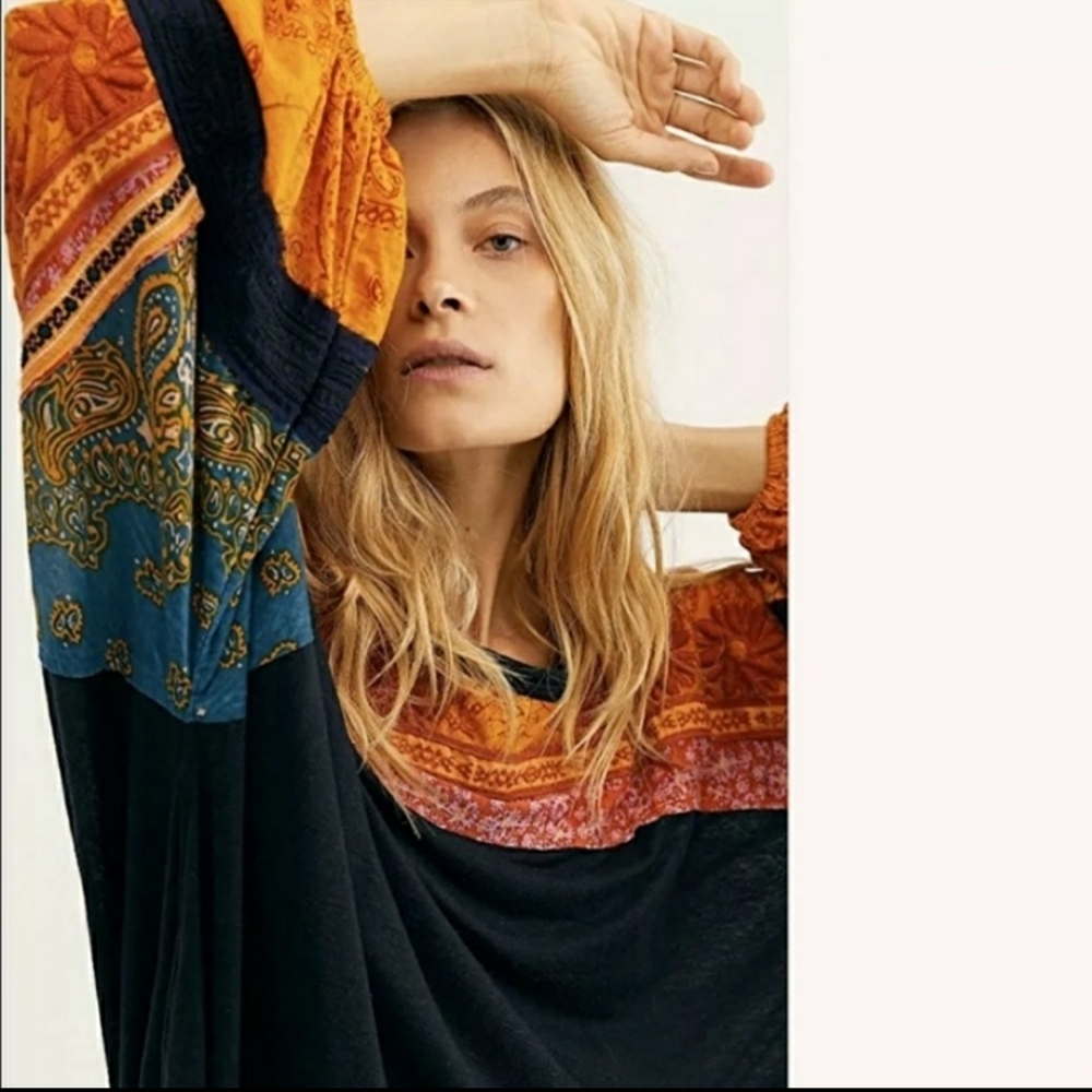 Free People Tripoli High Low Top in Black and Orange, Size xs